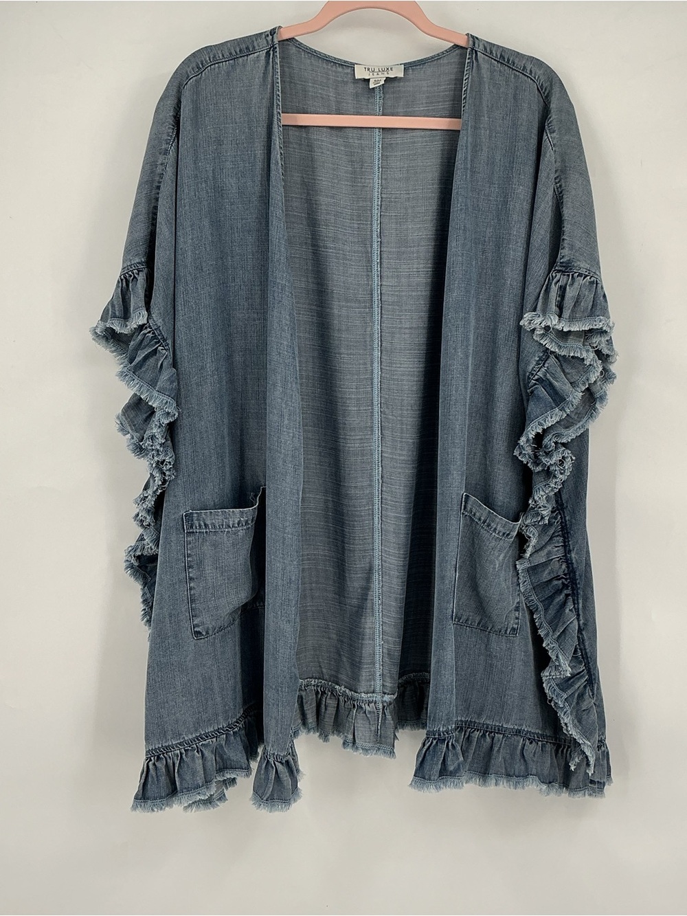Tru Luxe Jeans Lightweight Chambray Kimono Cardigan - Light Blue